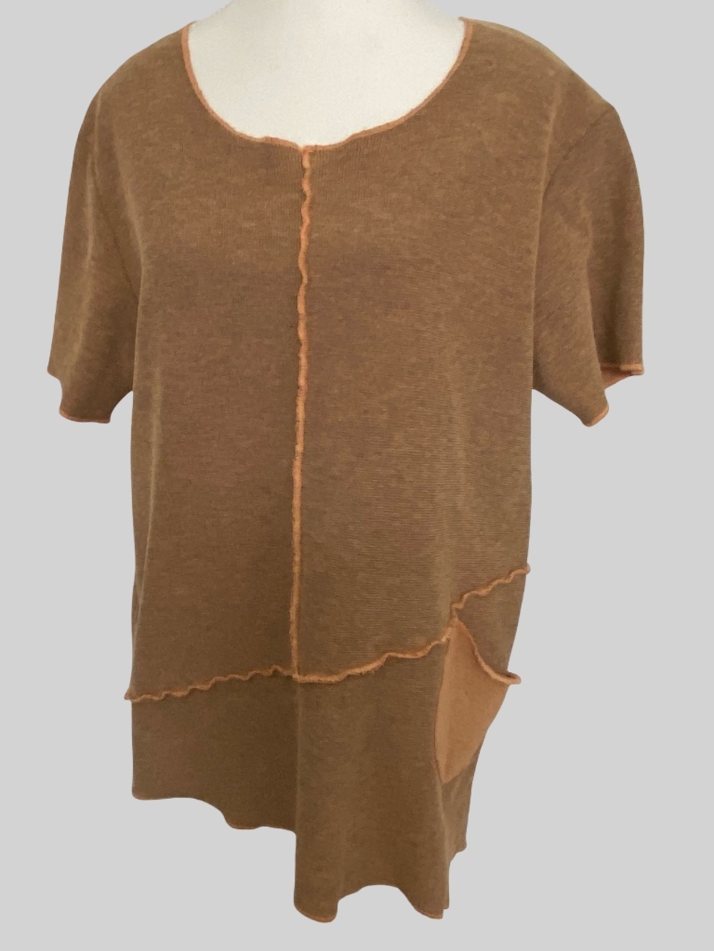 Focus Black/Orange Cotton Knit Oversized Relaxed Fit Boho Shortsleeve Top- Sz-S